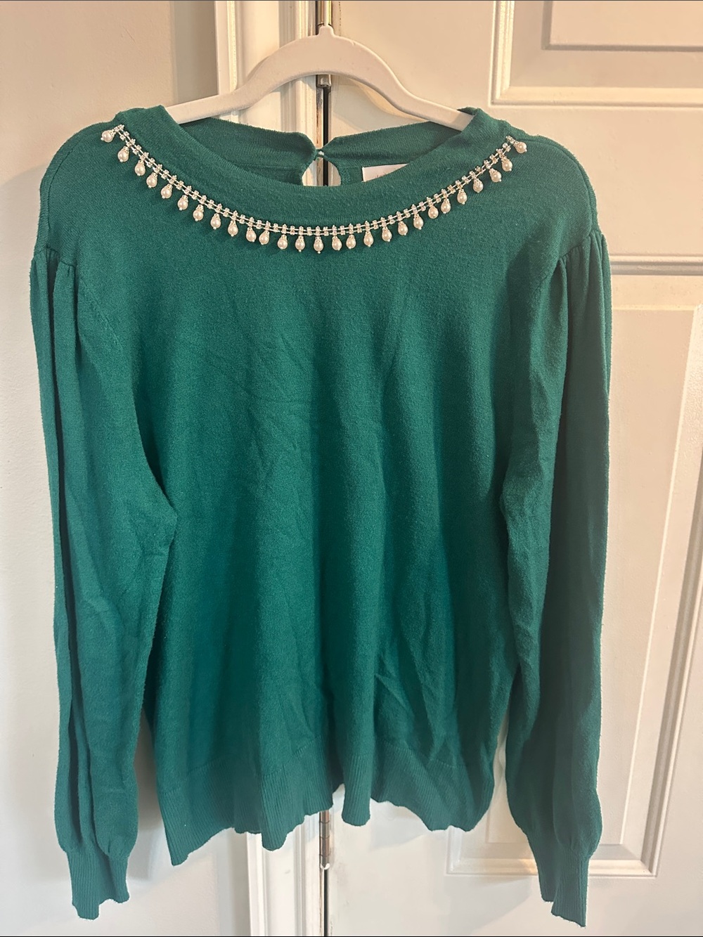 Liz Claiborne Teal Scoopneck Sweater with Pearl Fringe
